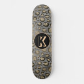 Glittery Leopard Print op Glossy Grijs Monogram Skateboard (Voorkant)