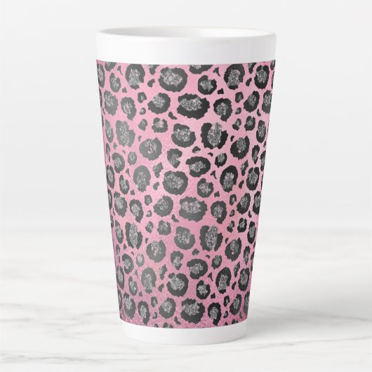 Glittery Leopard Print op Glossy Hot Pink    Latte Mok (Voorkant)