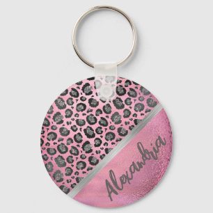 Glittery Leopard Print op Glossy Hot Pink Sleutelhanger