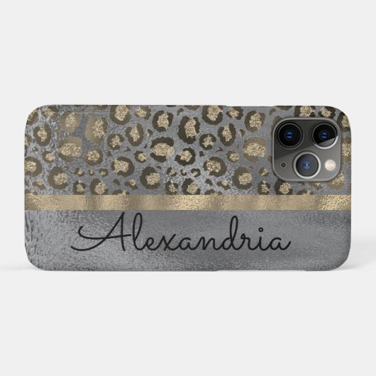 Glittery Leopard Print op grijs gepersonaliseerd Case-Mate iPhone Case (Achterkant (horizontaal))