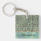 Glittery Leopard Print op groen gepersonaliseerd Sleutelhanger (voorkant)