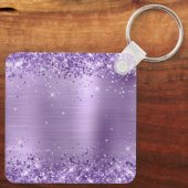 Glittery Licht Paarse Folie Fancy Monogram Sleutelhanger (Achterkant)