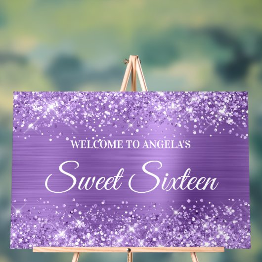 Glittery Licht Paarse Folie Sweet Sixteen Welkom Acryl Bord (Neutraal)