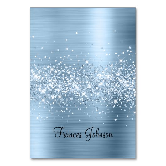 Glittery Lichtblauw Individuele Naam Plaatskaarten Kaart (Voorkant)