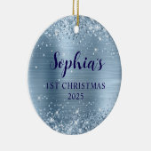 Glittery Light Blue Foil 1st Christmas Photo Keramisch Ornament (Rechts)