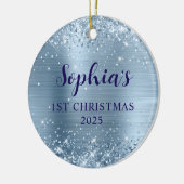 Glittery Light Blue Foil 1st Christmas Photo Keramisch Ornament (Links)