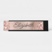 Glittery Light Roos Gold Foil Monoline Script Bureau Naambordje (Voorkant)