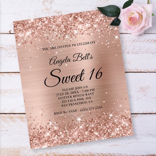 Glittery Light Roos Gold Sweet 16-brochure voor pa Flyer