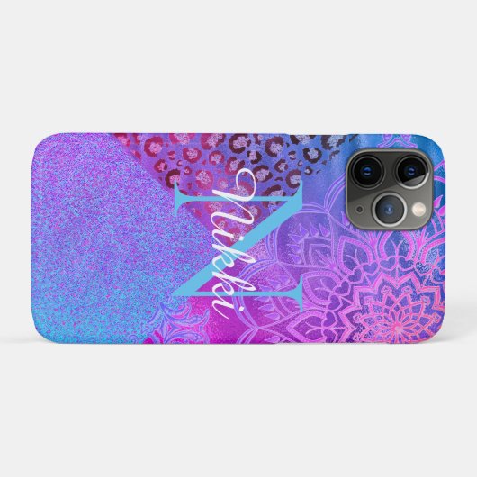 Glittery Lotus Leopard Monogram Hoesje-Mate Case-Mate iPhone Case (Achterkant (horizontaal))
