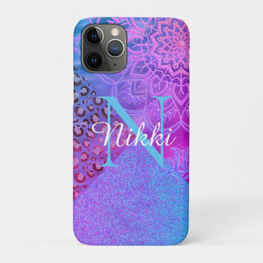 Glittery Lotus Leopard Monogram Hoesje-Mate Case-Mate iPhone Case (Achterkant)