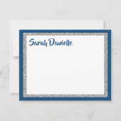 Glittery Navy Blauw en Zilver Dank u Platte Kaart (Voorkant)