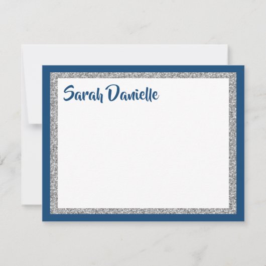 Glittery Navy Blauw en Zilver Dank u Platte Kaart (Voorkant)