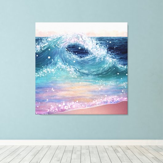 Glittery Ocean Waves Canvas Afdruk (Insitu (Houten vloer))