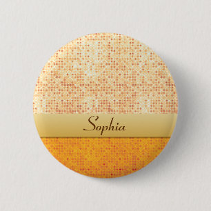 Glittery Oranje Polka Dot Name Tag Ronde Button 5,7 Cm