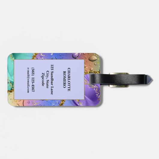 Glittery Paars, Aqua Blue en Emerald Green Ombre Bagagelabel (Achterkant horizontaal)