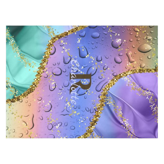 Glittery Paars, Aqua Blue en Emerald Green Ombre Tafelkleed (Voorkant (Horizontaal))