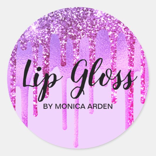 Glittery Paars Drives Lip Gloss Business Ronde Sticker (Voorkant)