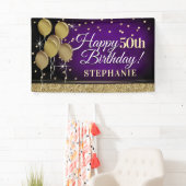 Glittery Paars en Gold Happy Birthday Banner (Insitu)