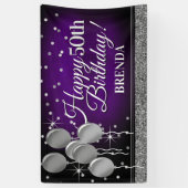 Glittery Paars en Silver Happy Birthday Banner (Verticaal)