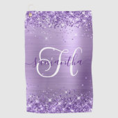 Glittery Paars Glam Monogrammed Golfhanddoek (Voorkant)