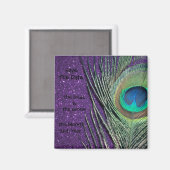 Glittery Paarse Peacock Weddennopnetten Magneet (Voorkant / Achterkant)