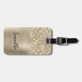 Glittery Pale Gold Glam Script Name Bagagelabel (Voorkant horizontaal)