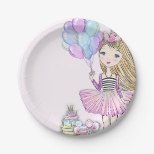 Glittery Pink Birthday Blonde Girl Unicorn Papieren Bordje