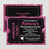 Glittery Pink Graduation Party Ticket Invitation Kaart (Voorkant / Achterkant)