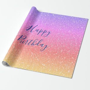 Glittery Pink Paars Ombre Colorful Happy Birthday Cadeaupapier