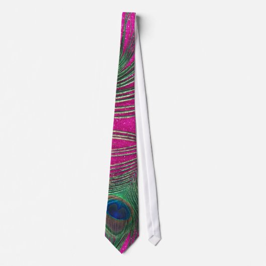Glittery Pink Peacock Feather Stropdas (Voorkant)