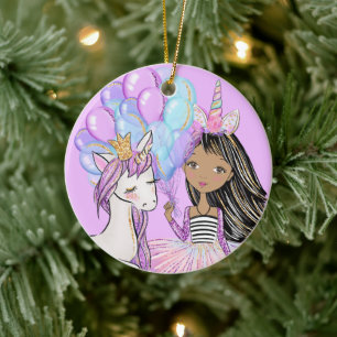 Glittery Pink Unicorn Girls Birthday Ceramic Ornam Keramisch Ornament