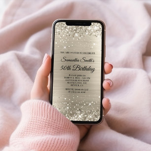 Glittery Platinum 50th Birthday Kaart