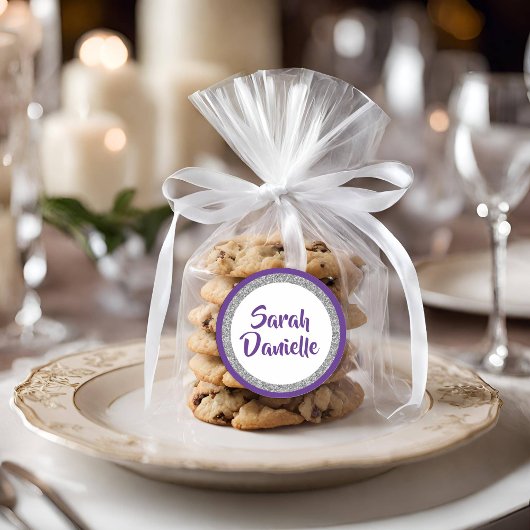 Glittery Purple et Silver Nom Favoriser Sticker