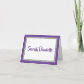Glittery Purple & Silver Merci Carte Note (Devant)