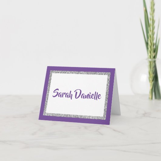 Glittery Purple & Silver Merci Carte Note (Devant)