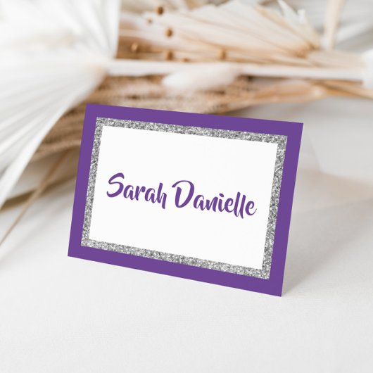 Glittery Purple & Silver Merci Carte Note