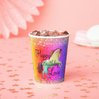 Glittery Rainbow Unicorn Birthday Papieren Bekers