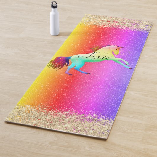 Glittery Rainbow Unicorn gepersonaliseerd Yogamat (In situ)