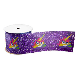 Glittery Rainbow Unicorn Poop Emoji Ribbon Lint