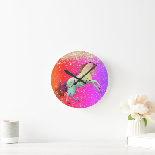 Glittery Rainbow Unicorn Ronde Klok (Huis)