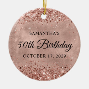 Glittery Roos Gold 50ste verjaardag Keramisch Ornament