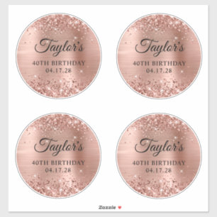 Glittery Roos Gold 6" Circles 40th Birthday Sticker