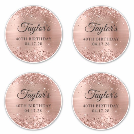 Glittery Roos Gold 6" Circles 40th Birthday Sticker (Voorkant)