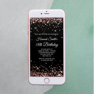 Glittery Roos Gold en Black 18th Birthday Kaart