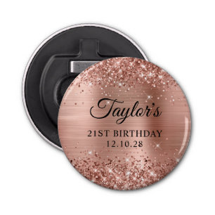 Glittery Roos Gold Foil 21st Birthday Button Flesopener