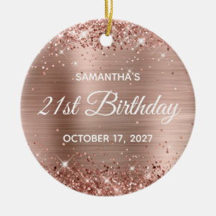 Glittery Roos Gold Foil 21st Birthday Keramisch Ornament
