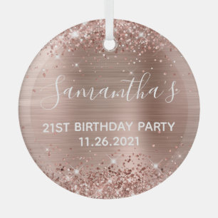 Glittery Roos Gold Foil 21st Birthday Party Glas Ornament