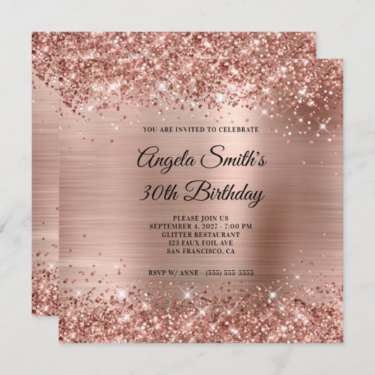 Glittery Roos Gold Foil 30th Birthday Kaart (Voorkant / Achterkant)