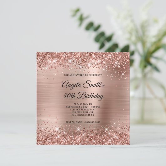 Glittery Roos Gold Foil 30th Birthday Kaart (Staand voorkant)