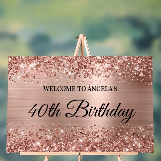 Glittery Roos Gold Foil 40th Birthday Welkom Acryl Bord (Neutraal)